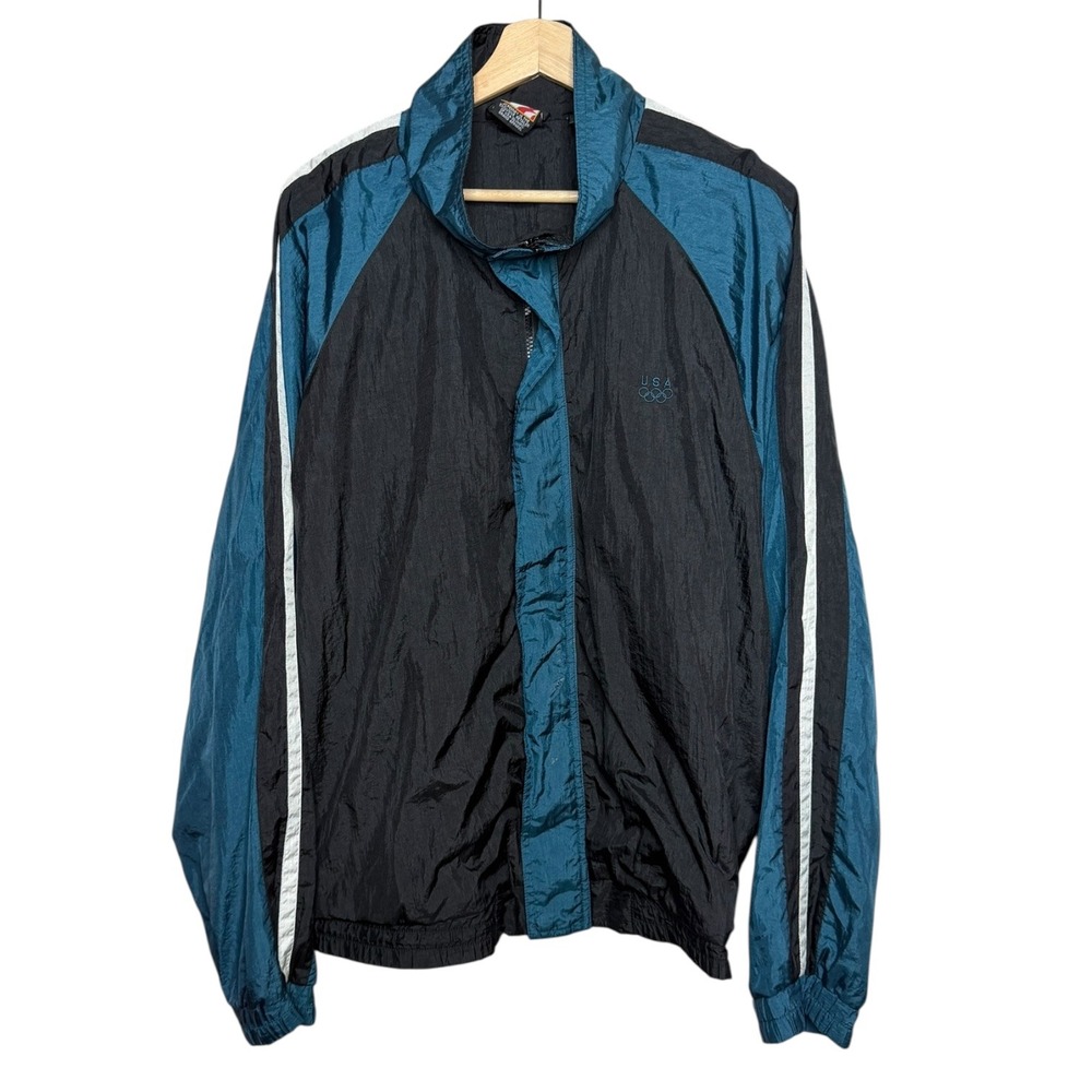 Vintage JCPenney Olympics USA Team‎ Windbreaker Teal XL Retro Sporty Streetwear